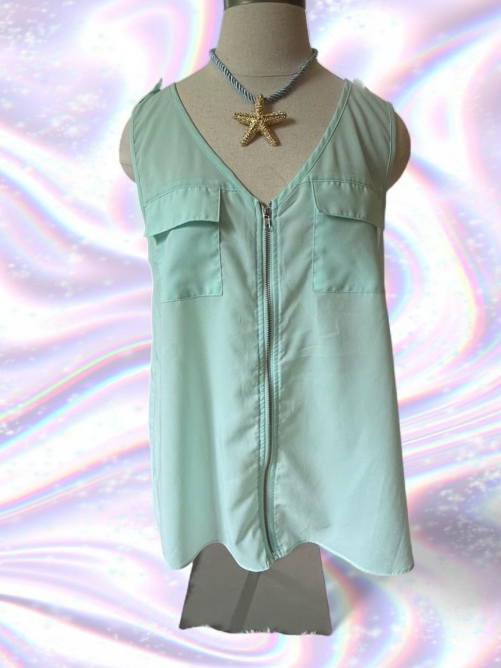Daytrip Mint Zip Front Sleeveless Tank Top